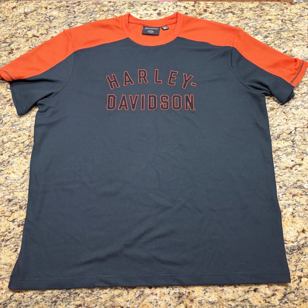Harley-Davidson Mens 2XL Gray Orange Waffle Knit Performance T-Shirt ws